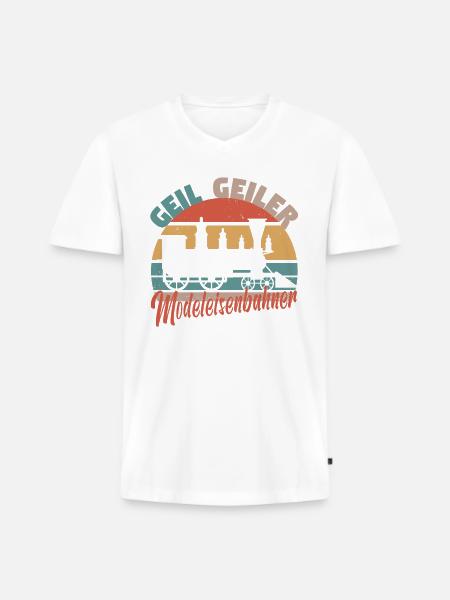 Modeleisenbahner Modeleisenbahn Modellzug Lok - Männer Premium Bio T-Shirt mit V-Ausschnitt - Weiß