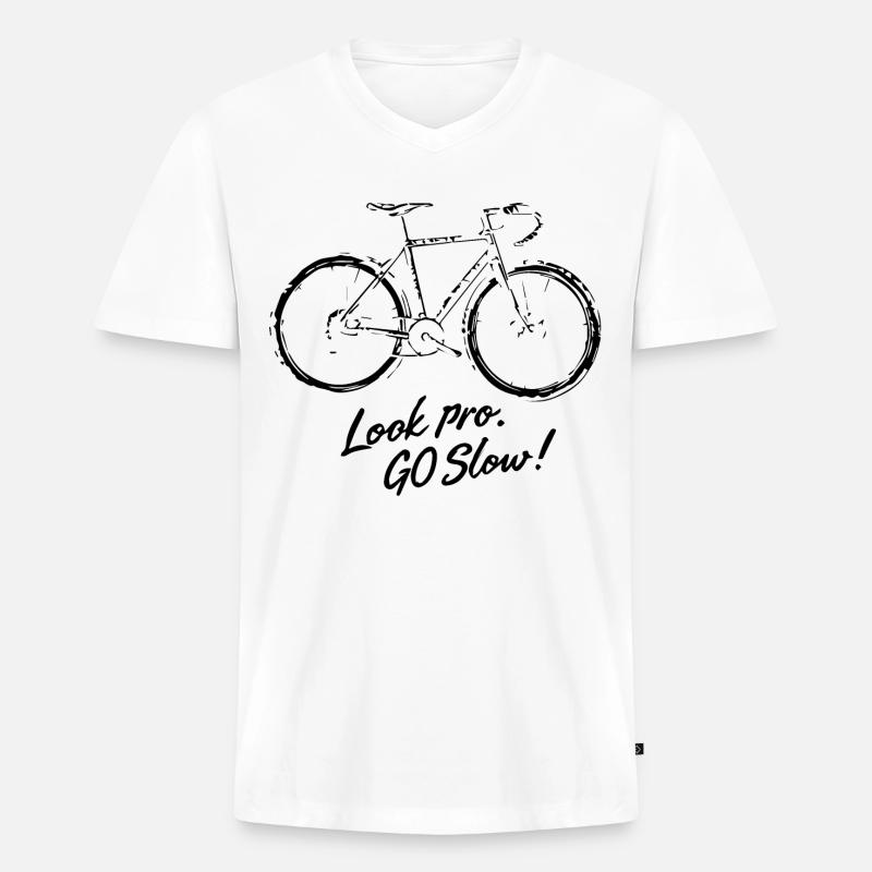 Look Pro Go Slow - Design per il ciclista - Maglietta ecologica premium da uomo con scollo a V - bianco