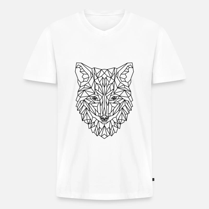 Fuchs Wolf Hund Geometric - Männer Premium Bio T-Shirt mit V-Ausschnitt - Weiß