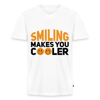 Smiling Makes You Cooler - Men's Premium Organic T-shirt with V-neck - white - Front - Nico (187cm)