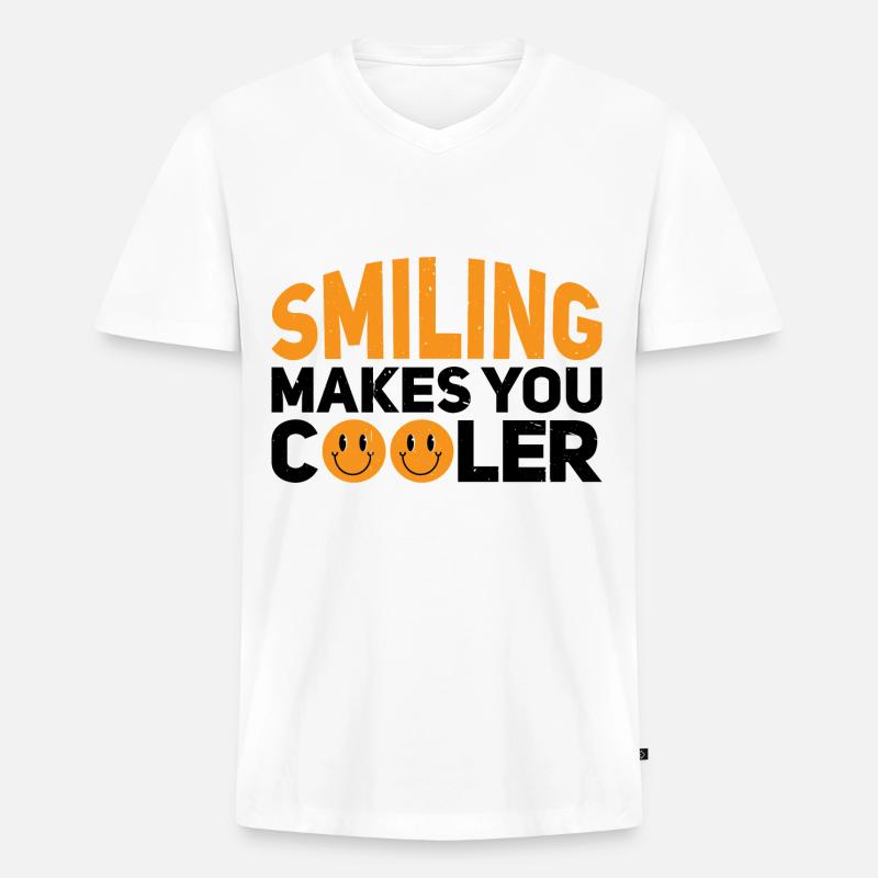 Smiling Makes You Cooler - Männer Premium Bio T-Shirt mit V-Ausschnitt - Weiß