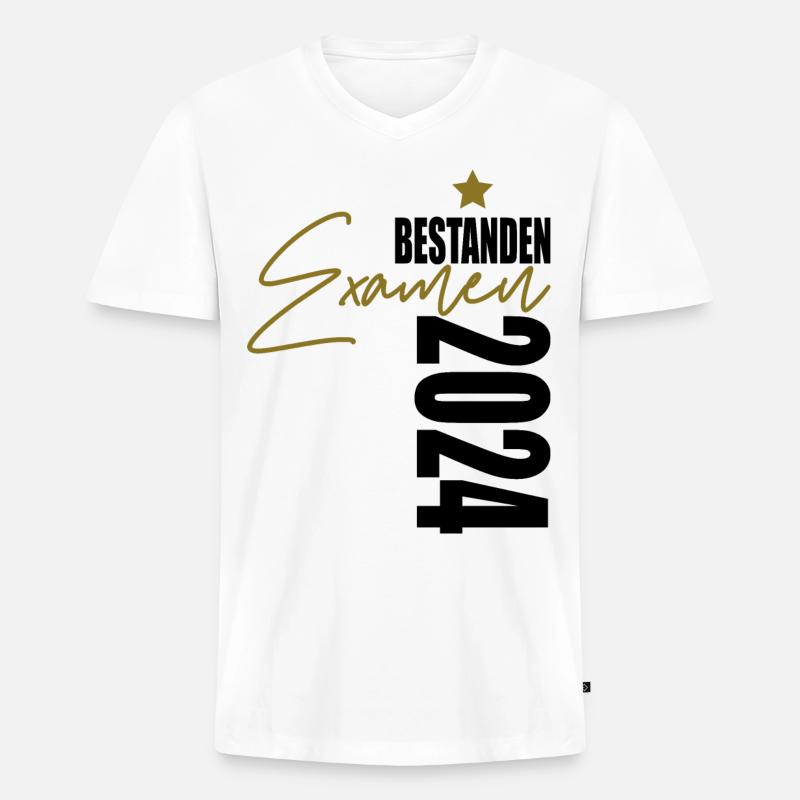 Examen 2024 bestanden - Männer Premium Bio T-Shirt mit V-Ausschnitt - Weiß