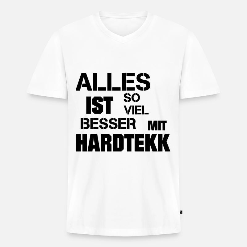 Hardtekk - Merch - Tekk - Geschenk - Männer Premium Bio T-Shirt mit V-Ausschnitt - Weiß