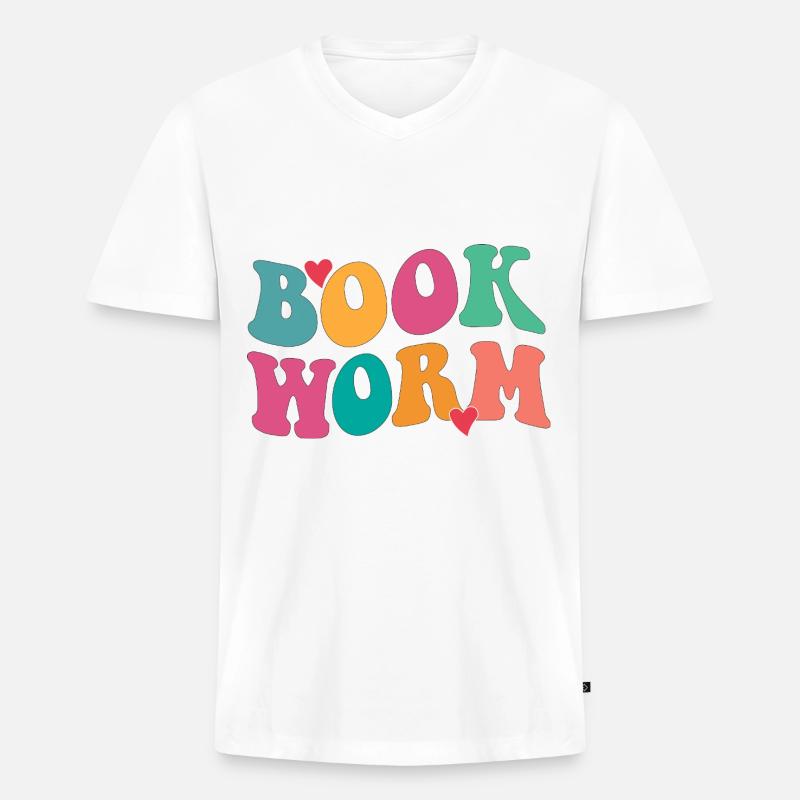 Book worm - Männer Premium Bio T-Shirt mit V-Ausschnitt - Weiß
