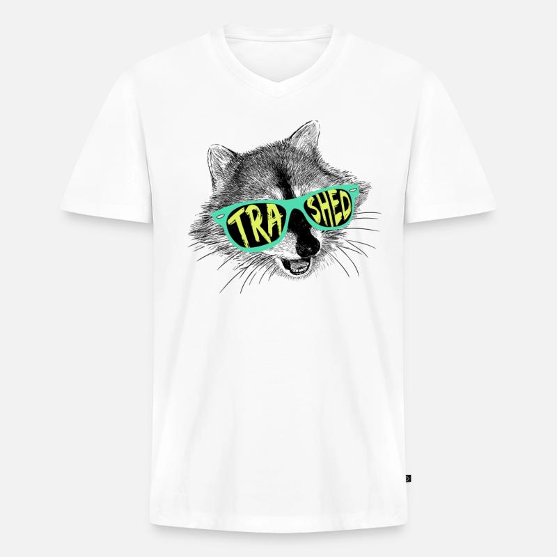 Verwüsteter Waschbär - Männer Premium Bio T-Shirt mit V-Ausschnitt - Weiß