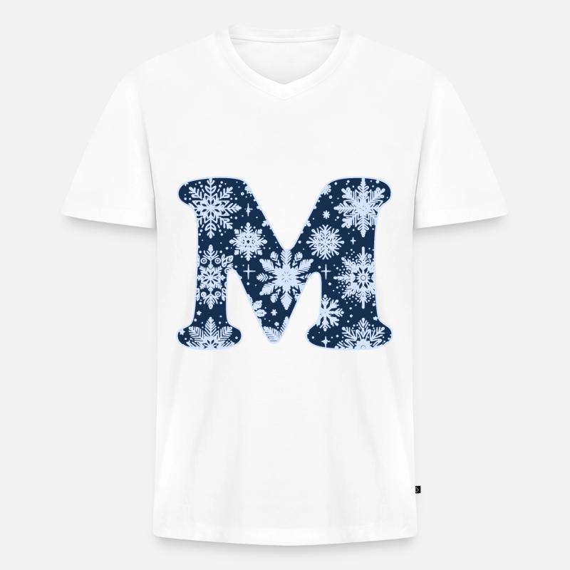 Buchstabe M Schneeflocken - Männer Premium Bio T-Shirt mit V-Ausschnitt - Weiß