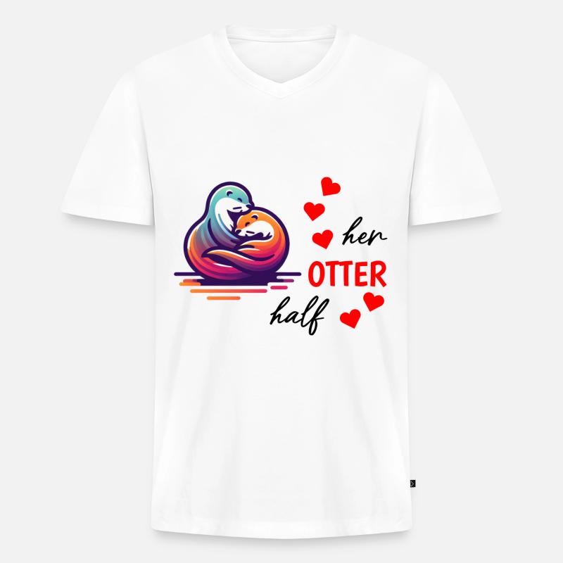 Otter half liebe geschenk - Männer Premium Bio T-Shirt mit V-Ausschnitt - Weiß