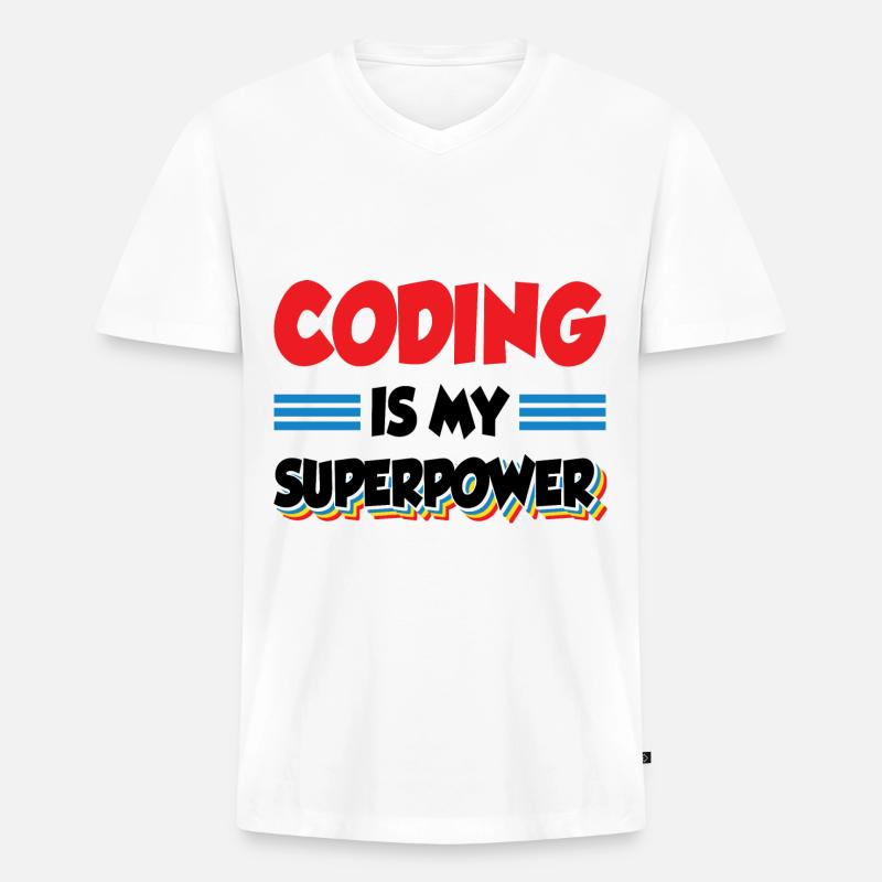 Coding Is My Superpower Programming Coder Computer - Männer Premium Bio T-Shirt mit V-Ausschnitt - Weiß