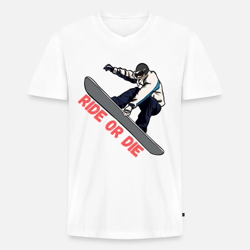 Snowboard Ride or Die - Männer Premium Bio T-Shirt mit V-Ausschnitt - Weiß