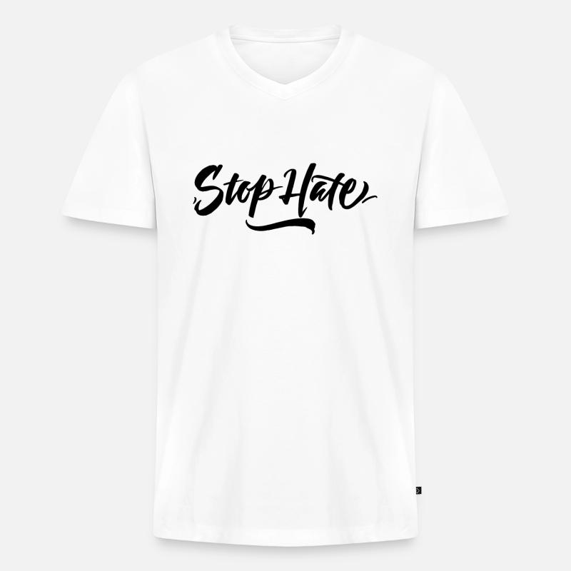Stop Hate - Männer Premium Bio T-Shirt mit V-Ausschnitt - Weiß