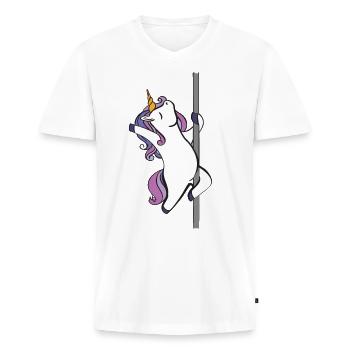 Licorne de pole dance - T-shirt encolure en V Premium bio Homme - blanc - Devant - Nico (187cm)