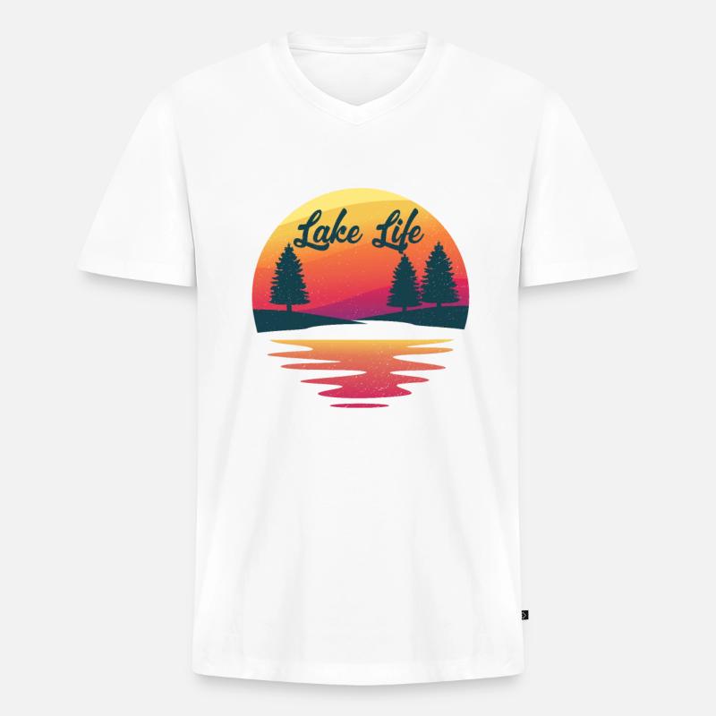 Leben Am See - Männer Premium Bio T-Shirt mit V-Ausschnitt - Weiß