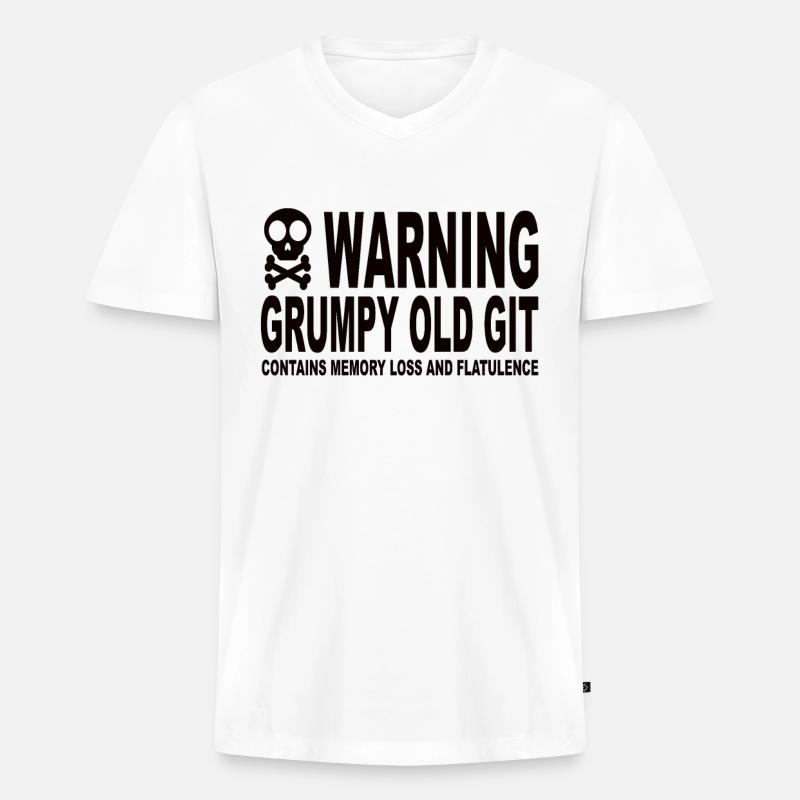 Warning Grumpy Old Git - T-shirt encolure en V Premium bio Homme - blanc