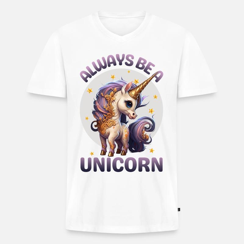 Sei immer ein Einhorn - Männer Premium Bio T-Shirt mit V-Ausschnitt - Weiß