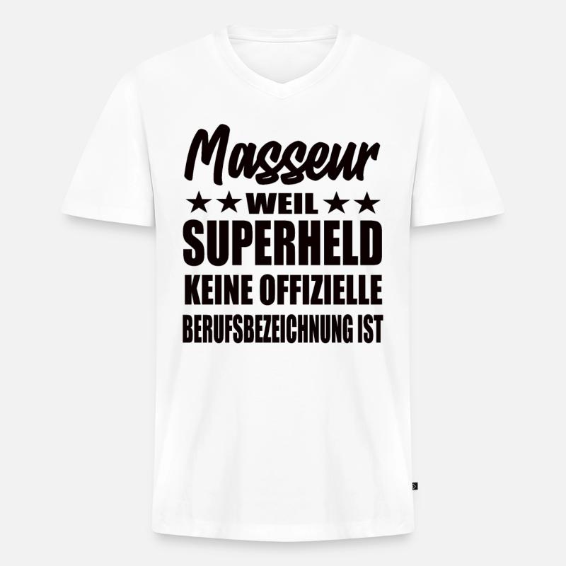 Masseur Superheld Spruch - Männer Premium Bio T-Shirt mit V-Ausschnitt - Weiß