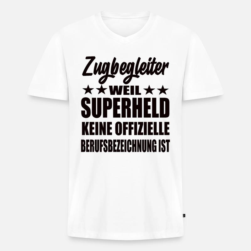 Zugbegleiter Superheld Spruch - Männer Premium Bio T-Shirt mit V-Ausschnitt - Weiß