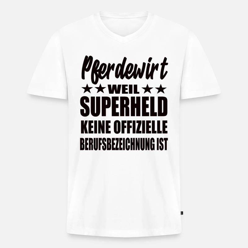 Pferdewirt Superheld Spruch - Männer Premium Bio T-Shirt mit V-Ausschnitt - Weiß