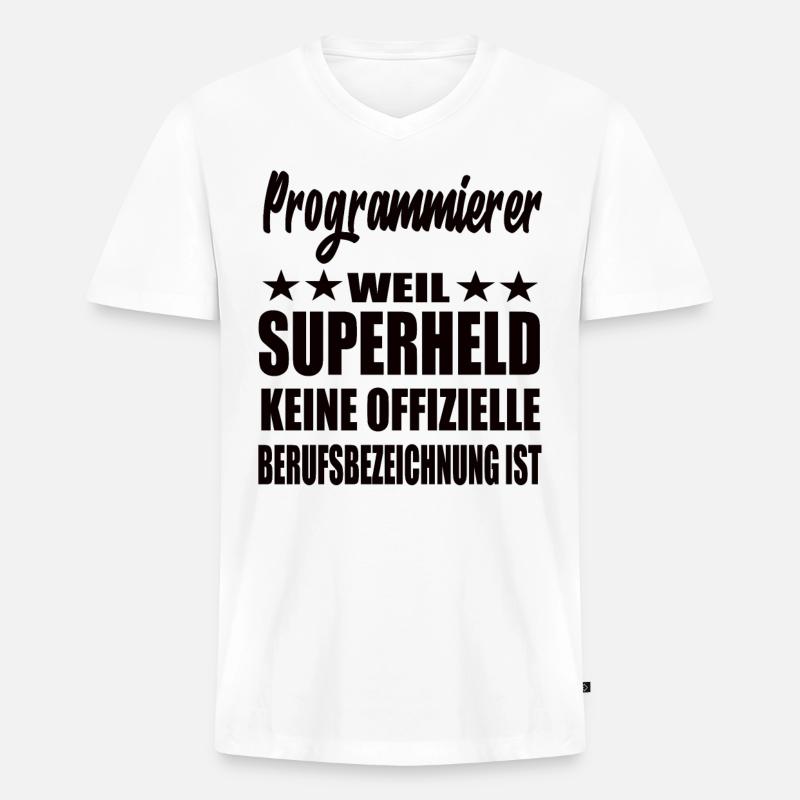 Programmierer Superheld Spruch - Männer Premium Bio T-Shirt mit V-Ausschnitt - Weiß