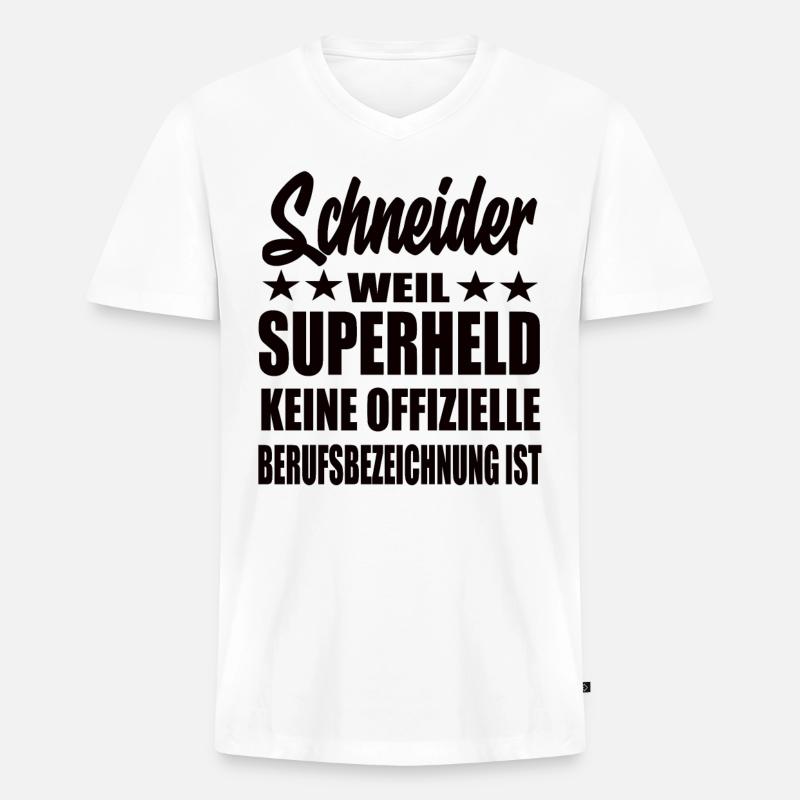 Schneider Superheld Spruch - Männer Premium Bio T-Shirt mit V-Ausschnitt - Weiß
