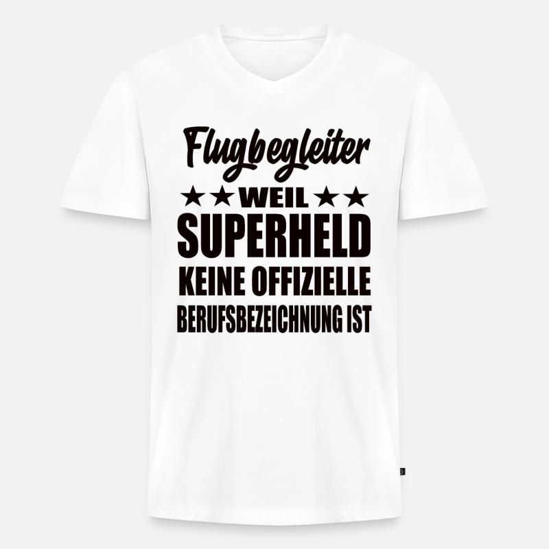 Flugbegleiter Superheld Spruch - Männer Premium Bio T-Shirt mit V-Ausschnitt - Weiß