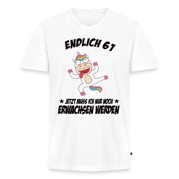 61 Geburtstag Positive Sprüche Zum 61 geburtstag - Männer Premium Bio T-Shirt mit V-Ausschnitt - Weiß - Vorne - Nico (187cm)