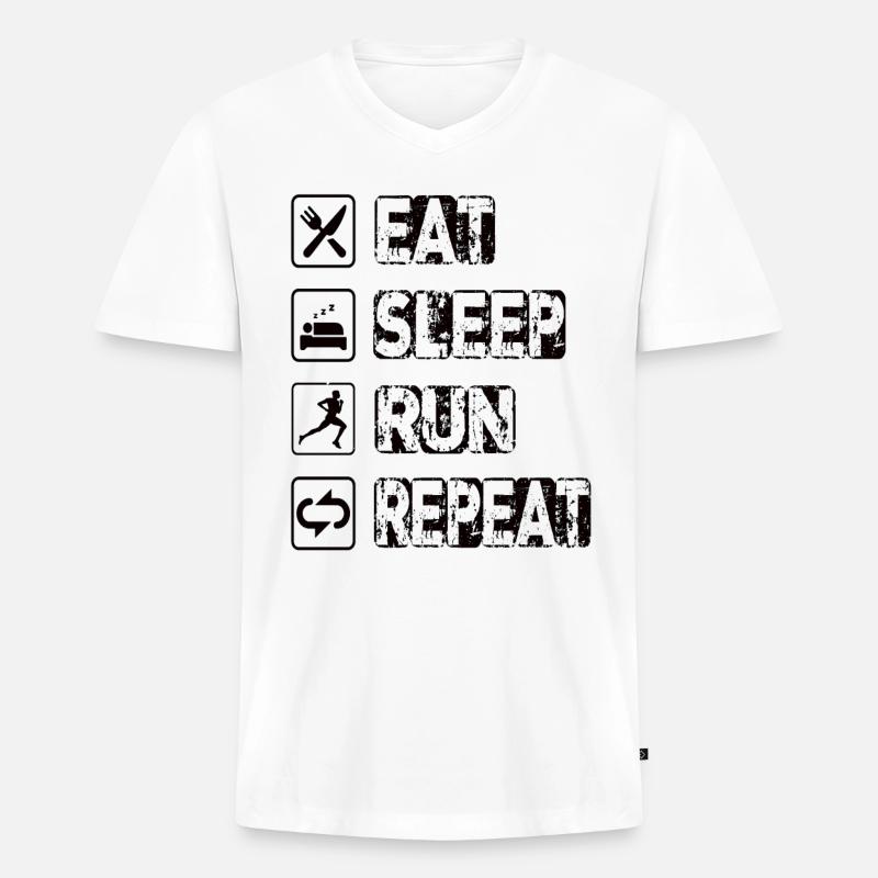 Eat Sleep Run Repeat - Männer Premium Bio T-Shirt mit V-Ausschnitt - Weiß