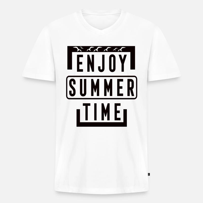 Enjoy Summer Time - Männer Premium Bio T-Shirt mit V-Ausschnitt - Weiß