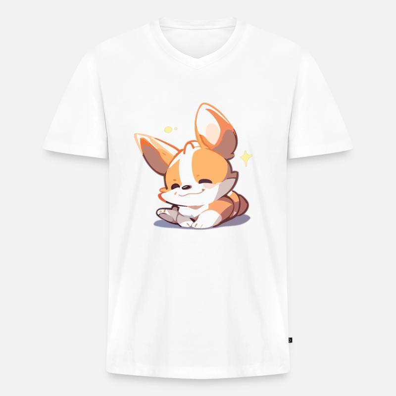 Corgi Hund - Männer Premium Bio T-Shirt mit V-Ausschnitt - Weiß
