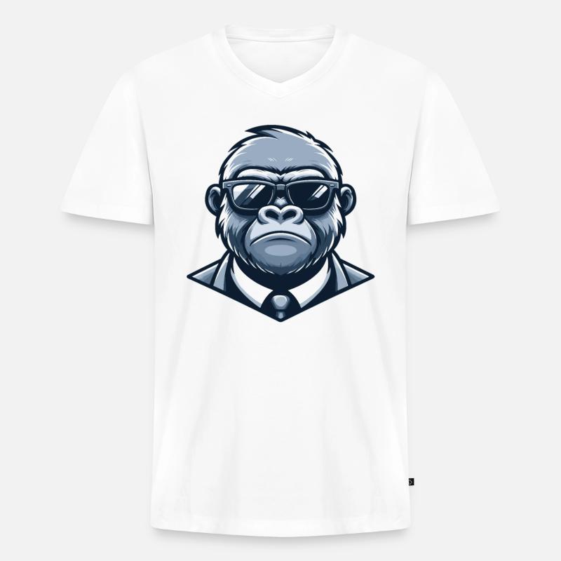 Gorilla mit Sonnenbrille - Männer Premium Bio T-Shirt mit V-Ausschnitt - Weiß