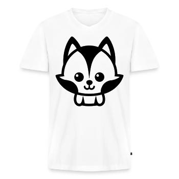 Fuchs - Männer Premium Bio T-Shirt mit V-Ausschnitt - Weiß - Vorne - Nico (187cm)