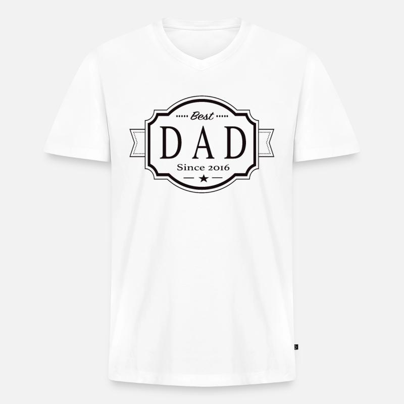 Bester Papa seit 2016 - Männer Premium Bio T-Shirt mit V-Ausschnitt - Weiß