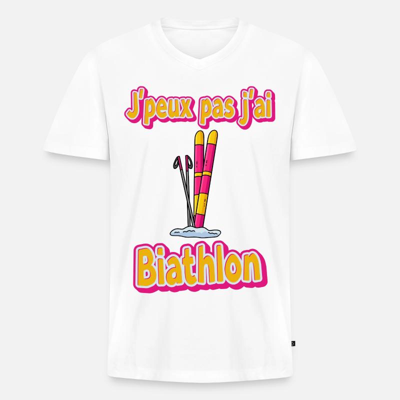 Humorvolles Statement eines Biathlon-Athleten - Männer Premium Bio T-Shirt mit V-Ausschnitt - Weiß
