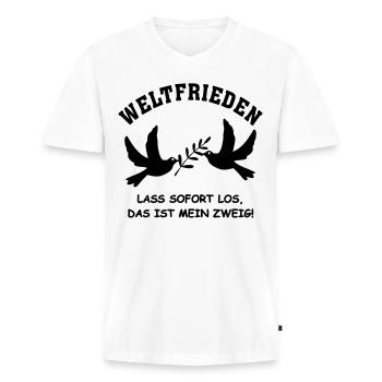 Friedenstaube * Weltfrieden Taube Frieden Peace - Männer Premium Bio T-Shirt mit V-Ausschnitt - Weiß - Vorne - Nico (187cm)