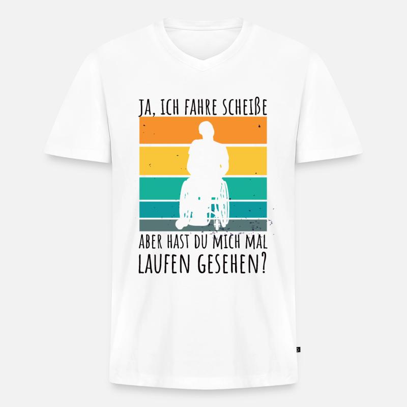 Rollstuhlfahrer Humor Spruch - Männer Premium Bio T-Shirt mit V-Ausschnitt - Weiß
