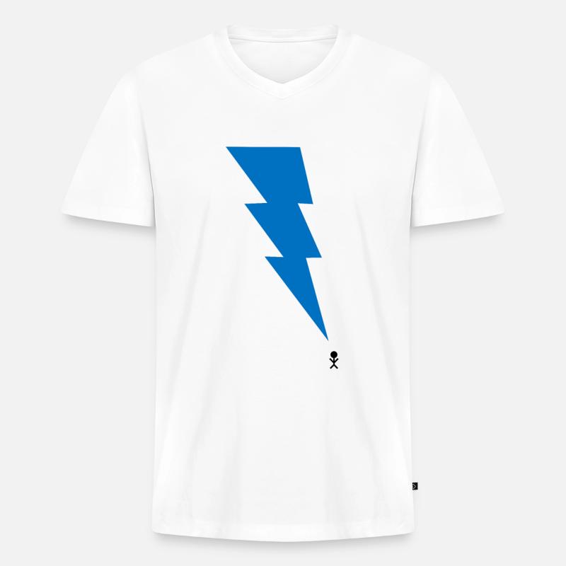 Gewitter - Blitz - Blitzschlag - Strichmännchen 10 - Männer Premium Bio T-Shirt mit V-Ausschnitt - Weiß