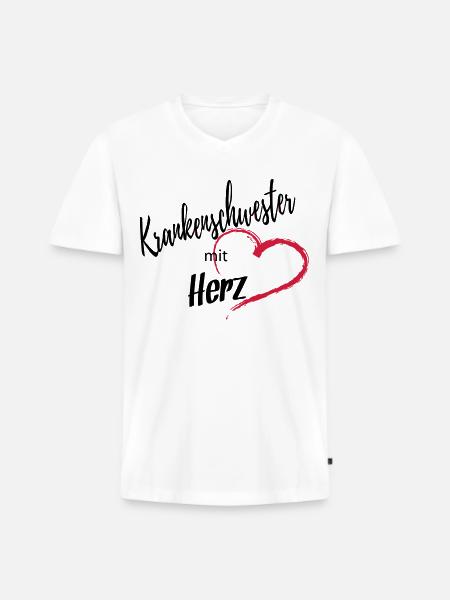 Krankenschwester mit Herz 2c - Männer Premium Bio T-Shirt mit V-Ausschnitt - Weiß