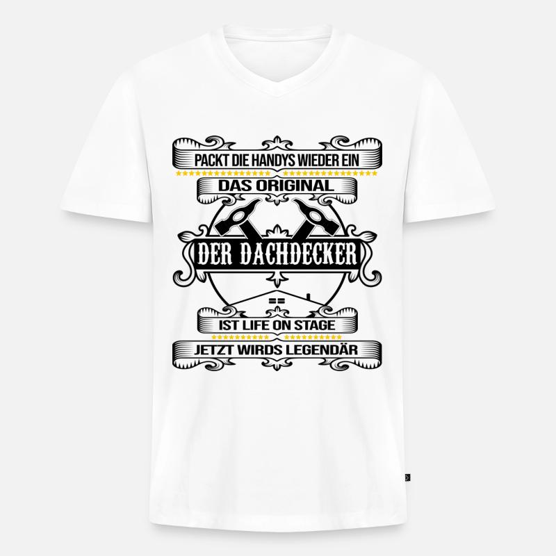dachdecker legendärer roofer dach decken - Männer Premium Bio T-Shirt mit V-Ausschnitt - Weiß