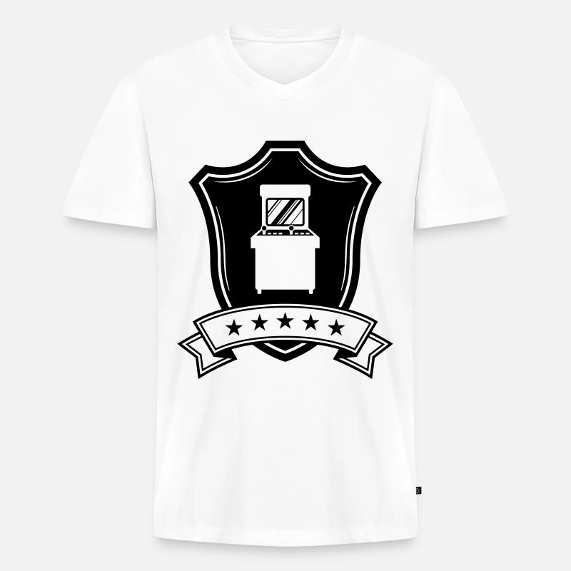 Arcade Retro Gamer Wappen - Männer Premium Bio T-Shirt mit V-Ausschnitt - Weiß