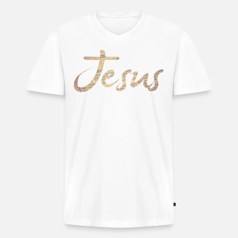 jesus - Männer Premium Bio T-Shirt mit V-Ausschnitt - Weiß