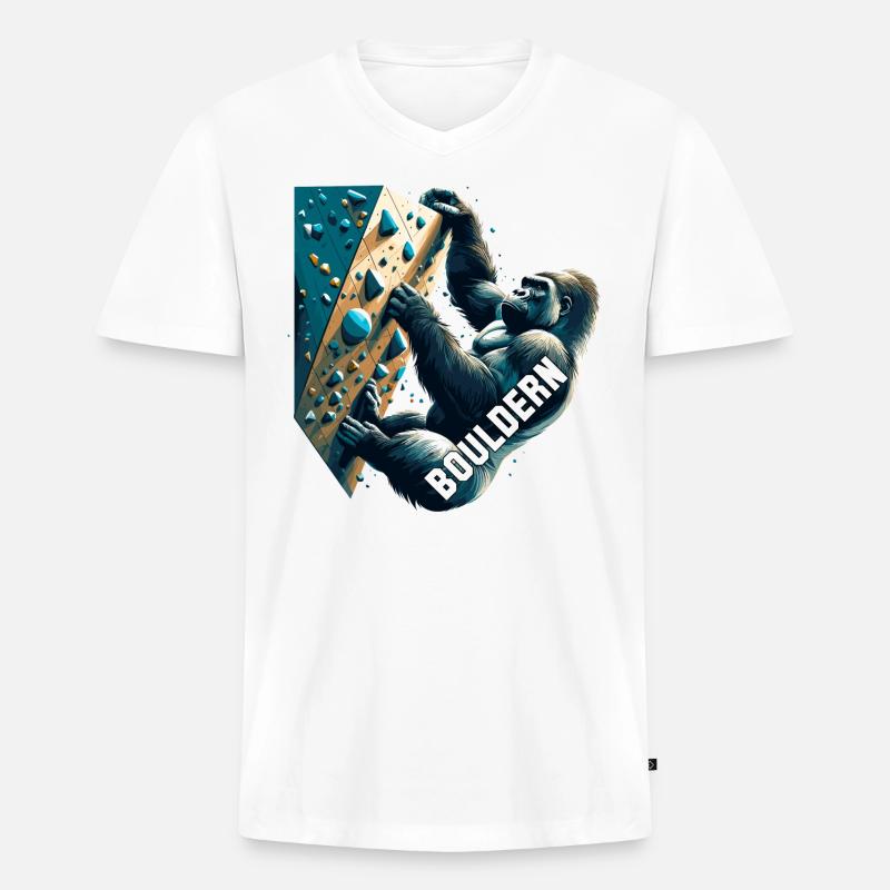 Bouldern Gorilla Geschenk - Männer Premium Bio T-Shirt mit V-Ausschnitt - Weiß