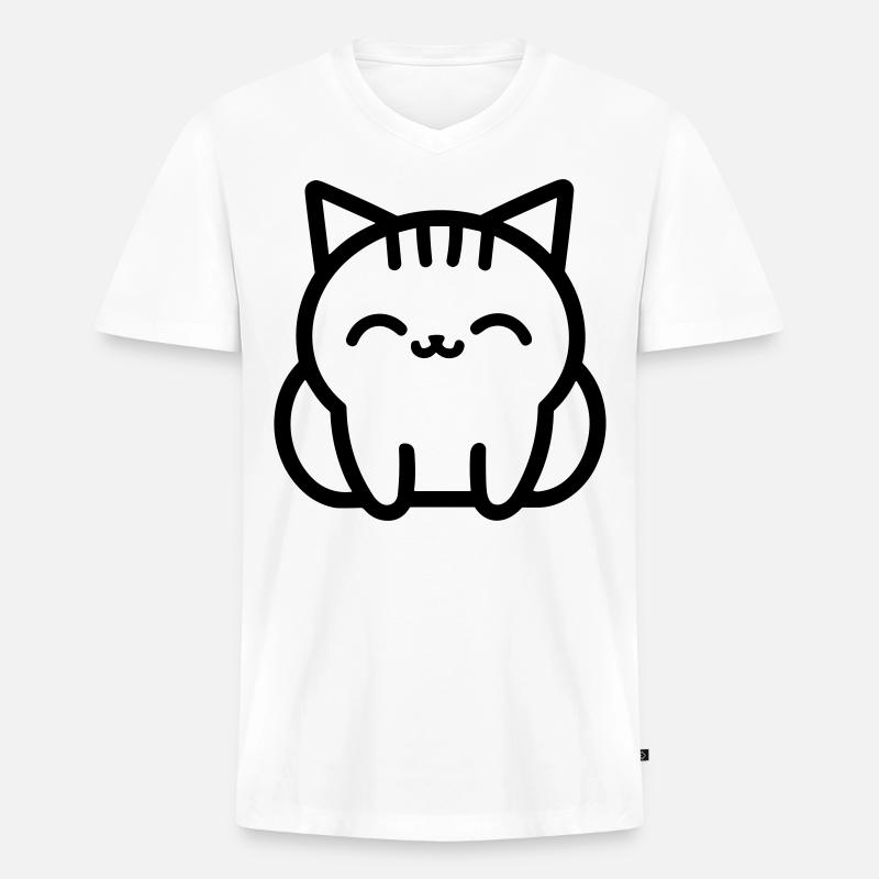 Katze - Männer Premium Bio T-Shirt mit V-Ausschnitt - Weiß