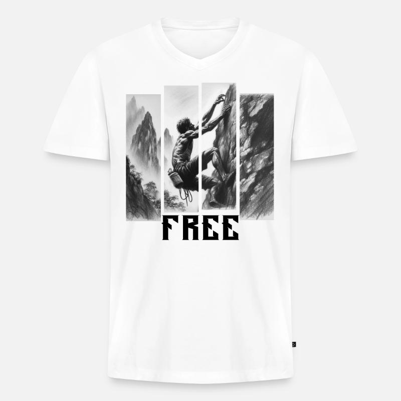 Climb - Männer Premium Bio T-Shirt mit V-Ausschnitt - Weiß