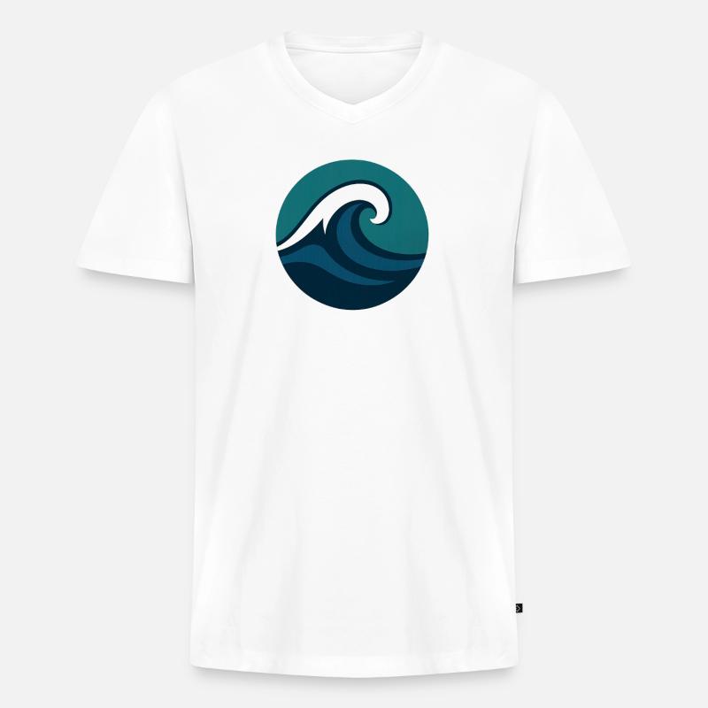 Stylized Ocean Wave - Männer Premium Bio T-Shirt mit V-Ausschnitt - Weiß