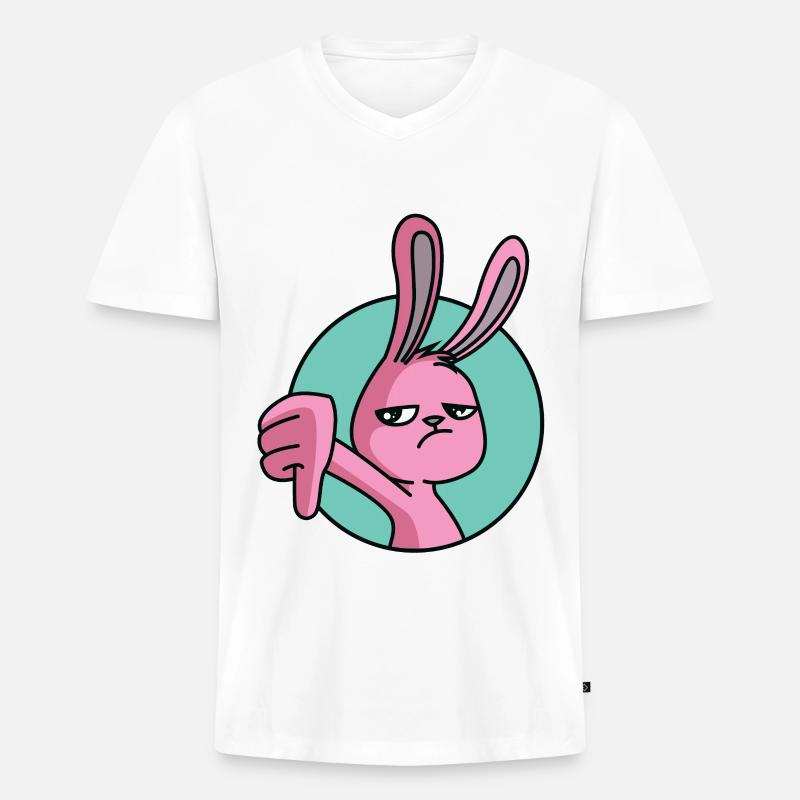 Hase Daumen Runter - Männer Premium Bio T-Shirt mit V-Ausschnitt - Weiß