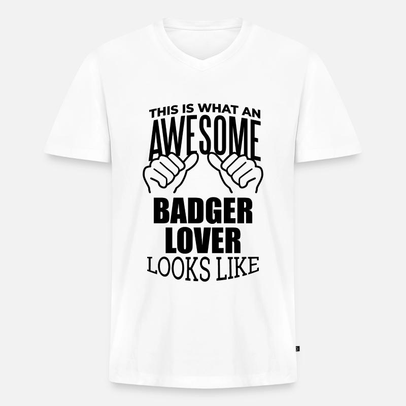 Dachs - Männer Premium Bio T-Shirt mit V-Ausschnitt - Weiß