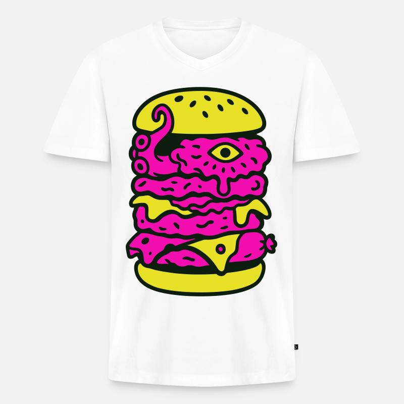 Monsterburger im Pop-Art Stil - Männer Premium Bio T-Shirt mit V-Ausschnitt - Weiß
