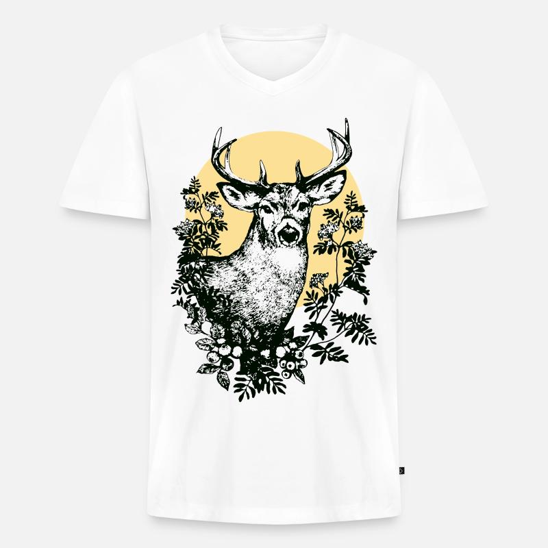Hirsch - Männer Premium Bio T-Shirt mit V-Ausschnitt - Weiß