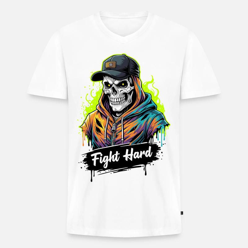 KÄMPFE HART - Männer Premium Bio T-Shirt mit V-Ausschnitt - Weiß