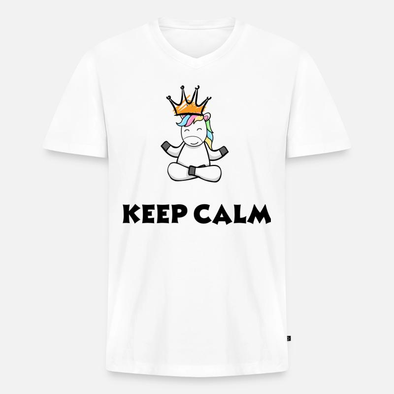 keep calm Einhorn - Männer Premium Bio T-Shirt mit V-Ausschnitt - Weiß