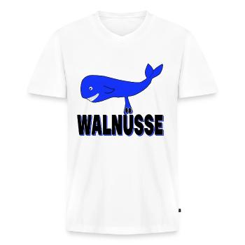 Walnüsse - Lustig Hoden Nüsse Wal Nuß Eier - Männer Premium Bio T-Shirt mit V-Ausschnitt - Weiß - Vorne - Nico (187cm)